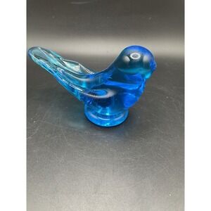 Vintage Signed Blue‎ Bird of Happiness Art Glass Handmade Paperweight Leo Ward